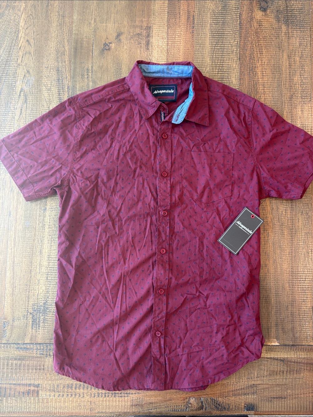 Aeropostale Men's Short-Sleeve Button-Down Shirt - Burgundy Small